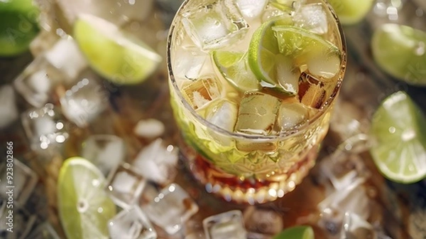 Fototapeta Refreshing Lime Cocktail with Ice