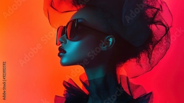 Obraz Striking editorial fashion photograph emphasizing confidence dramatic silhouettes and bold textures vibrant and impactful