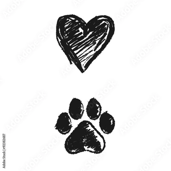Fototapeta hand drawn doodle of animal footprint and heart, Vector illustration.