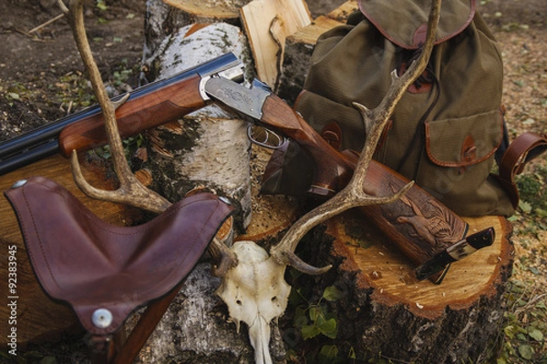 Fototapeta Rifle with hunting knife