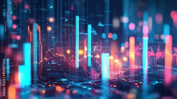 Fototapeta A colorful image of a cityscape with many tall buildings and a lot of lines