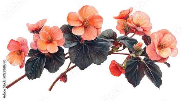 Fototapeta Stunning and clear illustration of begonia flowers, artfully isolated on a transparent background, emphasizing their unique shapes and vivid hues.