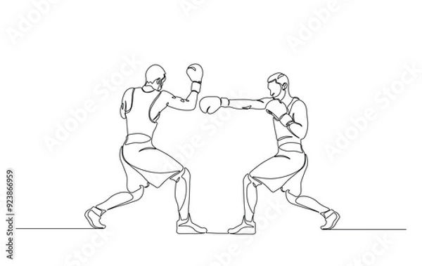 Obraz One continuous line drawing boxing player fight. Boxing fighting single line illustration.