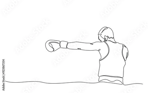 Obraz One continuous line drawing boxing player - men. A male athlete boxer single line illustration.