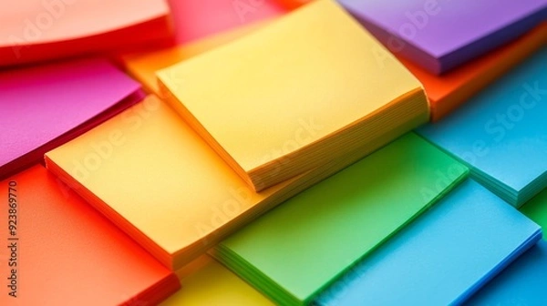 Fototapeta Rainbow-colored sticky notes overlapping each other