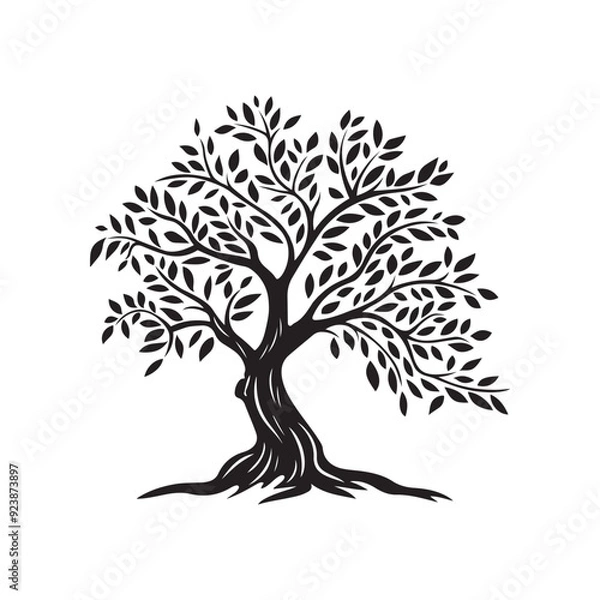 Obraz Olive tree vector logo design isolated on white background - black and white olive tree