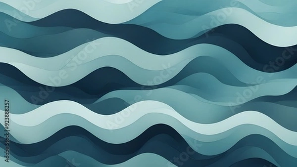 Fototapeta Subtle overlapping waves in soft blue teal and navy creating a calm ocean inspired background, AI Generated