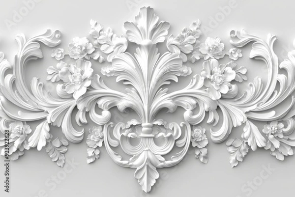 Obraz Elegant White Baroque Decorative Elements Isolated on a Clean Background: A Celebration of Opulent Design and Artistic Heritage.