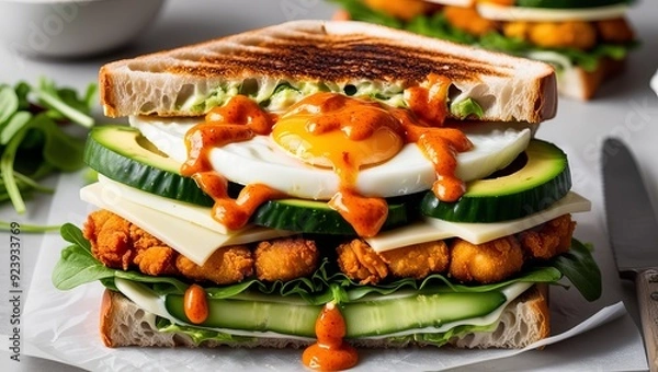 Obraz "Mouthwatering Panini Sandwich: A Hyper-Realistic Close-Up"
