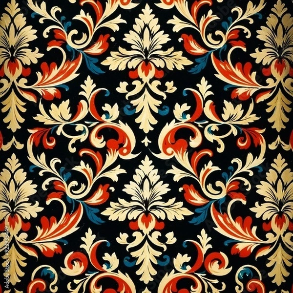 Fototapeta A delicate floral pattern on a dark, matte black surface