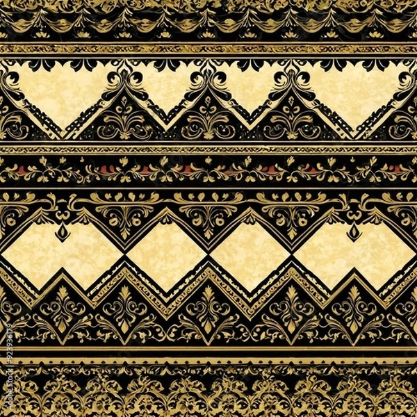 Fototapeta A geometric design featuring interlocking diamonds in black and gold colors
