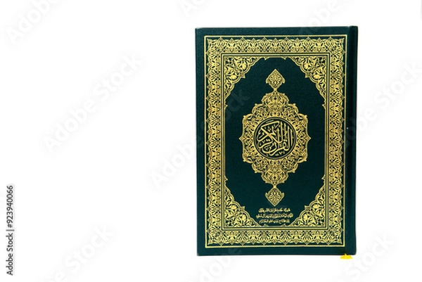 Fototapeta a hand pointing to the Muslim holy book al quran isolated on a white background with