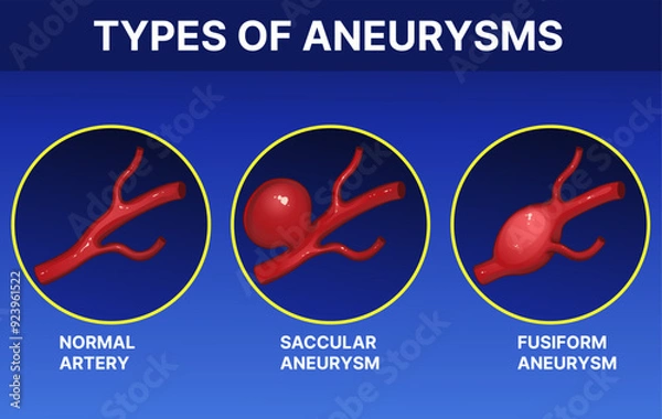 Fototapeta Types of aneurysms. Infographic. Healthcare illustration. Vector illustration.