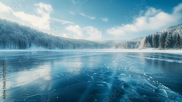 Fototapeta mist over lake generated by AI technology