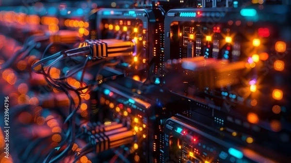 Fototapeta High-speed internet and fiber optics design showcasing rapid data transfer, broadband networks, and modern communication links, ideal for illustrating connectivity advancements. high resolution