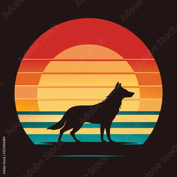 Fototapeta wolves retro sunset design template design vector illustration