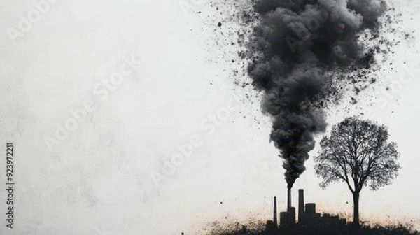Fototapeta Industrial pollution impacting environment with factory emissions