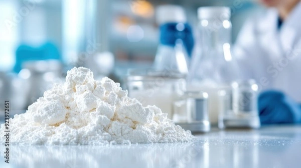 Fototapeta Innovative scientists developing eco-friendly biodegradable plastics in laboratory setting