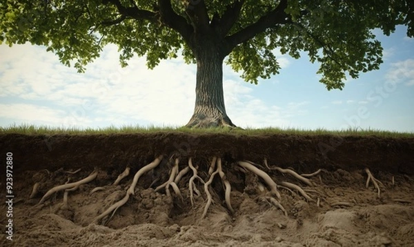 Obraz A tree with its roots exposed in the dirt