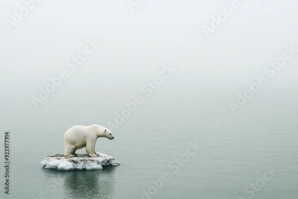 Fototapeta Polar bear on melting ice amidst climate change concerns