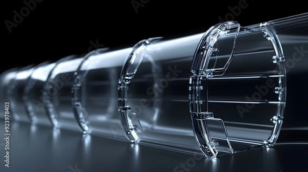 Fototapeta Transparent Ballistic Glass Shield with Visible Reinforcement Layers in 3D Visualization