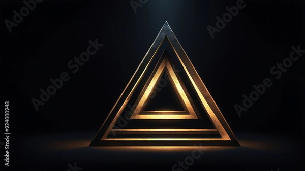 Fototapeta A surreal illuminated triangle against a dark background. Helpful for websites, logo, banner,  vector illustration.