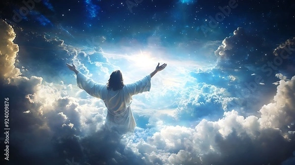 Obraz jesus in heaven reaching his arm out towards the world
