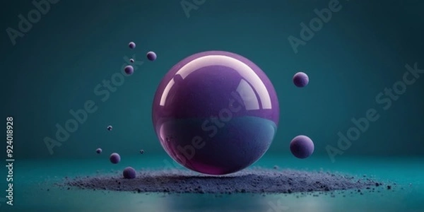 Fototapeta Violet soft clay bubble gum shape floating over teal background artistic retro futurism.
