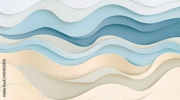 Fototapeta An abstract design of layered waves in soft colors, creating a serene and fluid visual effect.