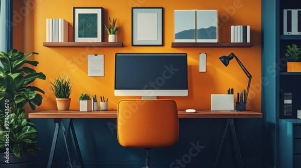 Fototapeta Smart Home Office with AI Productivity Tools: Home offices equipped with AI tools to enhance productivity.