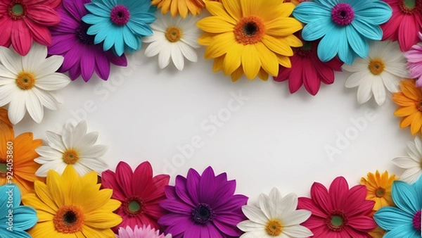 Fototapeta Colorful daisies frame with copy space on a white background