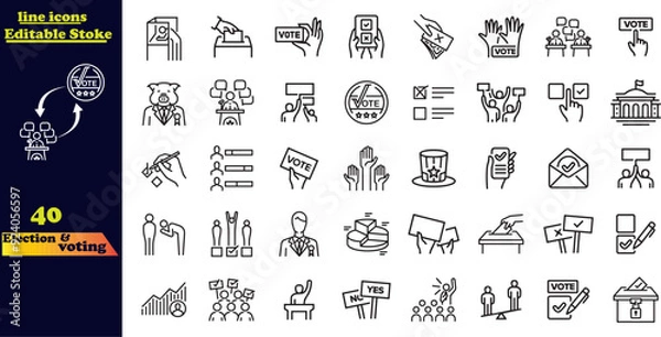 Fototapeta Set of 40 outline icons related to Election and voting .
