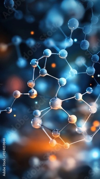 Fototapeta molecular structures and chemical bonds interconnected in a complex network, symbolizing chemistry