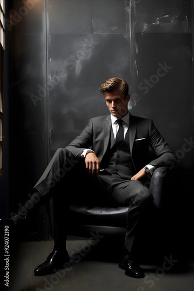 Fototapeta Monochromatic Elegance: An Industrial Modern GQ Photoshoot Capturing Chic Sophistication
