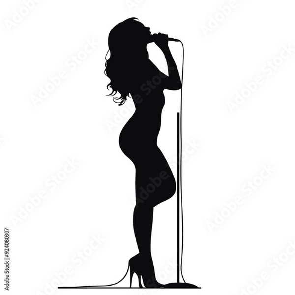 Fototapeta vector silhouette of a singer on stage on a white background . Generative AI