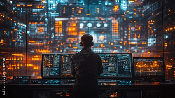 Fototapeta Miners working in a high-tech control room management
