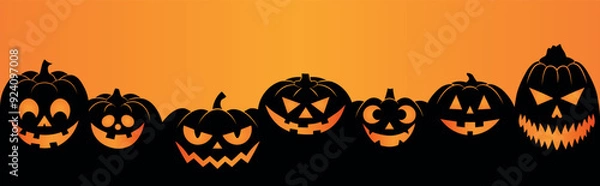 Fototapeta Black pumpkins silhouette. Halloween banner background with Jack o lantern