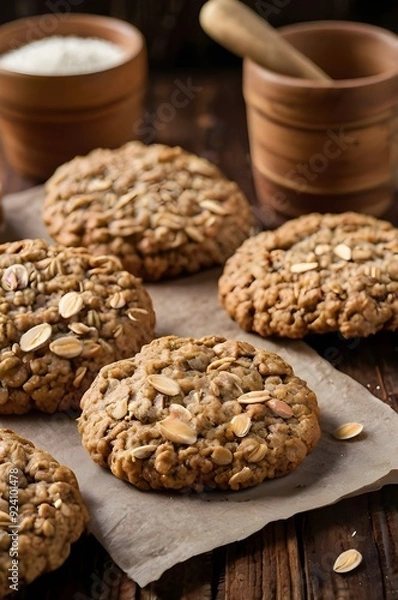 Obraz Oatmeal cookies surrounded by ingredients