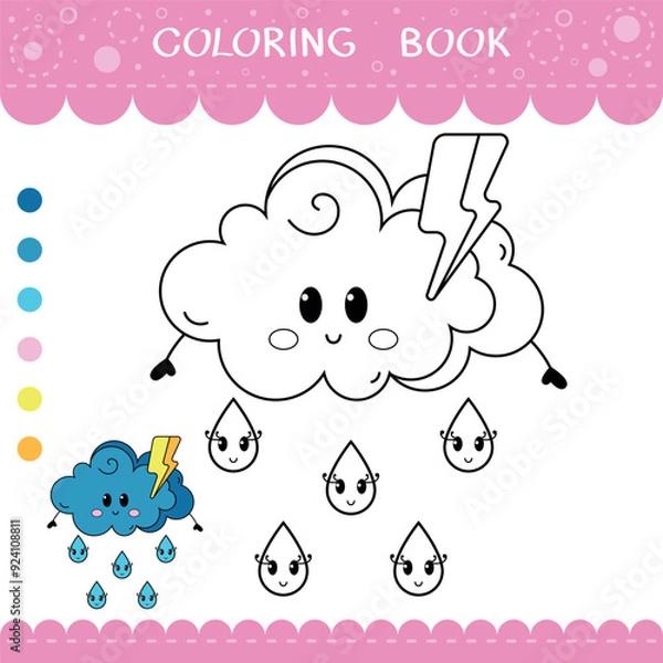 Obraz Simple educational game for kids. Vector worksheet with thunder cloud for coloring book