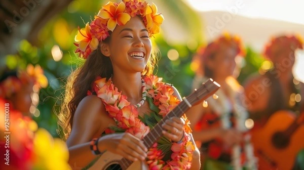 Fototapeta Enjoy a traditional Hawaiian luau with hula dancing, music, and a feast of local delicacies.