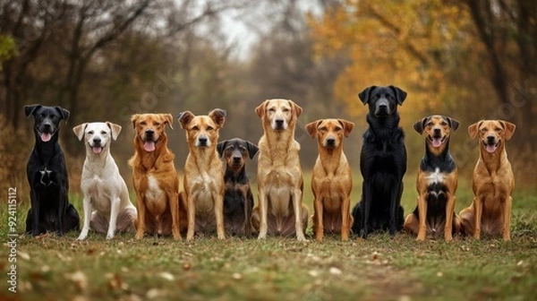 Obraz Group of Dogs in Autumn