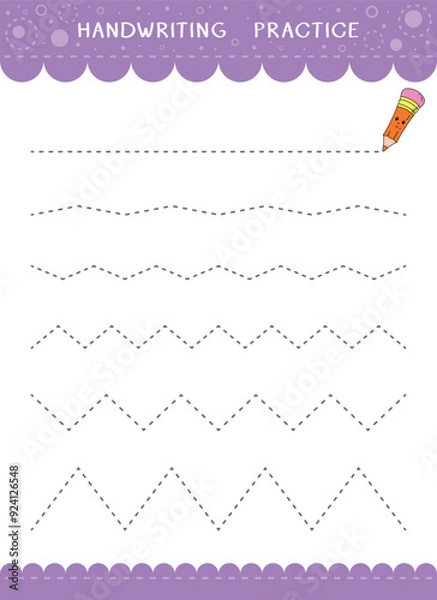 Obraz Simple educational game for kids. Vector handwriting practice sheet with dotted lines and zigzags