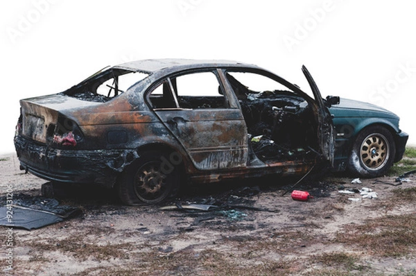 Obraz burned and wrecked car aftermath
