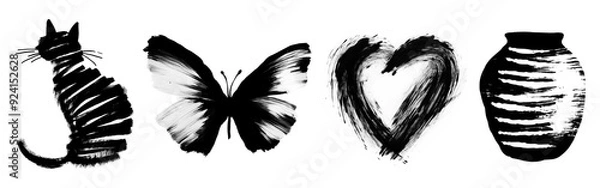 Fototapeta ink brush drawing png cut out element set
