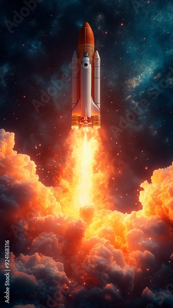 Fototapeta rocket launching into the sky, concept of growth, novelty and future