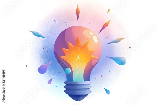 Fototapeta A light bulb with its filament sparking an explosion of vibrant colors and abstract shapes, like a burst of creative energy. 