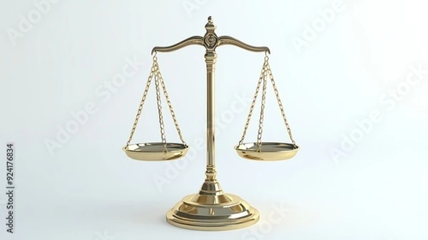 Fototapeta Golden Scale of Justice 3D Illustration with Judge's Robe | White Background | AR 16:9