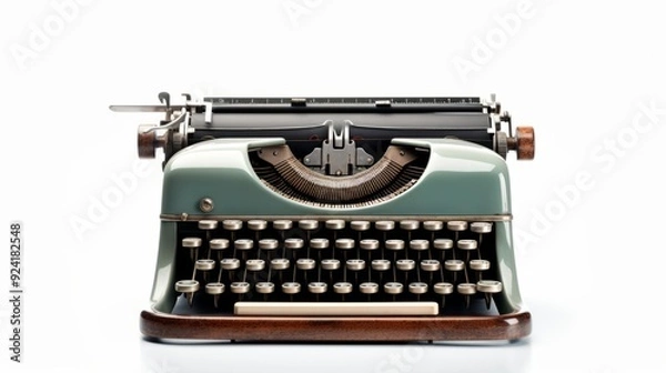 Fototapeta Vintage Typewriter with Shiny Keys on White Background