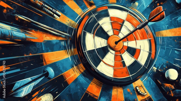 Fototapeta A colorful painting of a target with a red arrow pointing to it