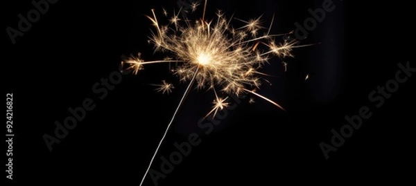 Fototapeta A Single Burning Sparkler Against a Black Background